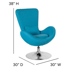 English Elm Egg Series Contemporary High-Back Reception Chair with Swivel Seat and Lumbar Support for Comfort Aqua Fabric CH-162430-AQ-FAB-GG