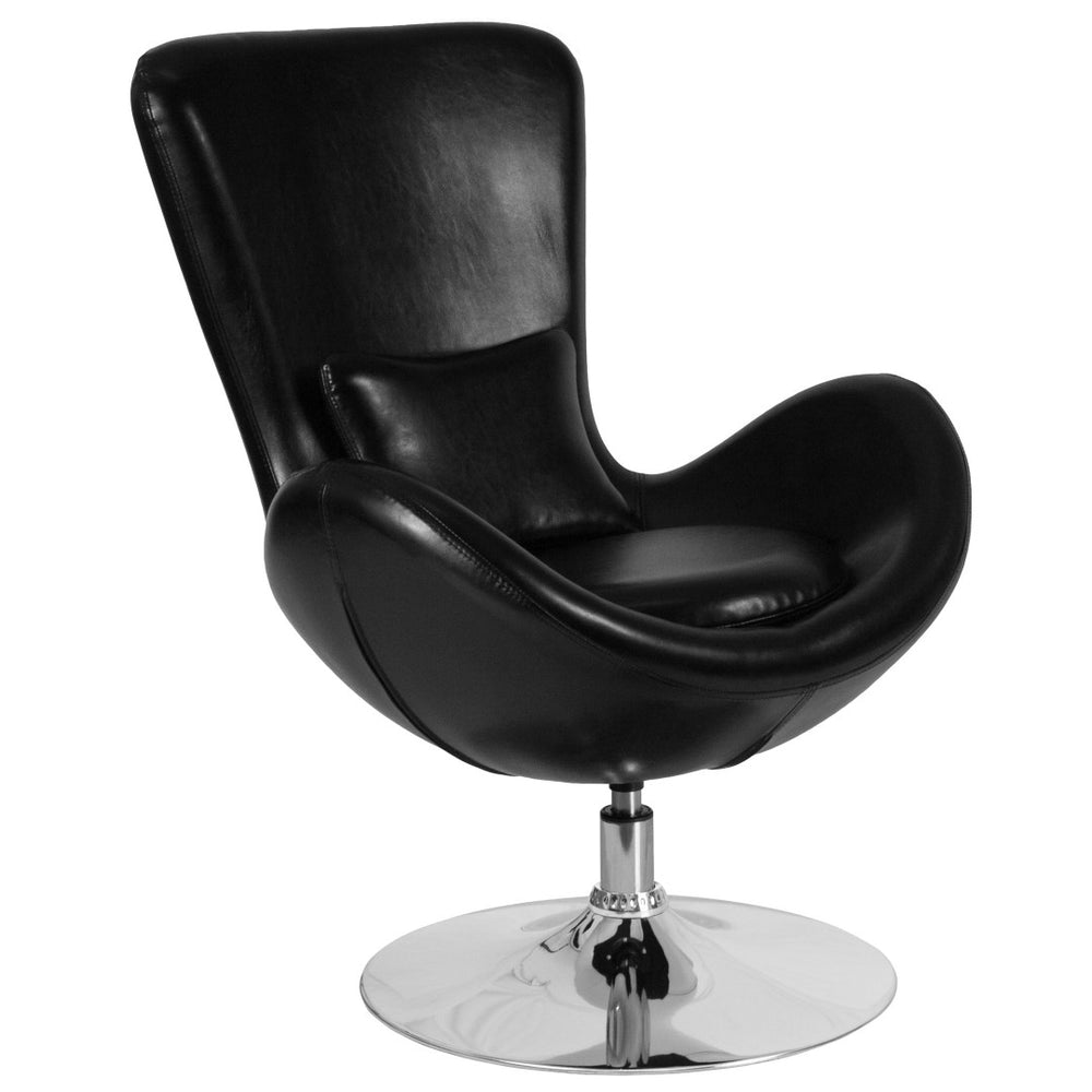 English Elm Egg Series High-Back Reception Chair with Swivel Design and Lumbar Support for Modern Interiors Black LeatherSoft CH-162430-BK-LEA-GG