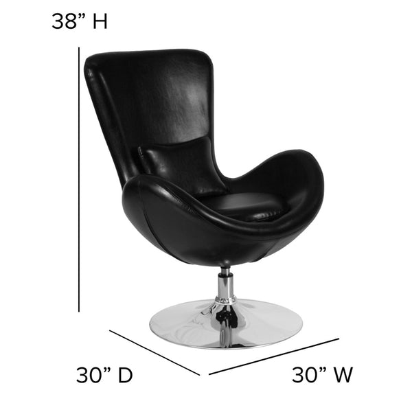 English Elm Egg Series High-Back Reception Chair with Swivel Design and Lumbar Support for Modern Interiors Black LeatherSoft CH-162430-BK-LEA-GG
