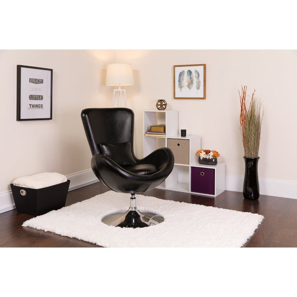 English Elm Egg Series High-Back Reception Chair with Swivel Design and Lumbar Support for Modern Interiors Black LeatherSoft CH-162430-BK-LEA-GG