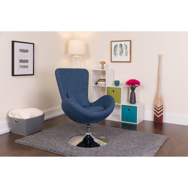 English Elm Egg Series Contemporary High-Back Reception Chair with Swivel Seat and Lumbar Support for Comfort Blue Fabric CH-162430-BL-FAB-GG