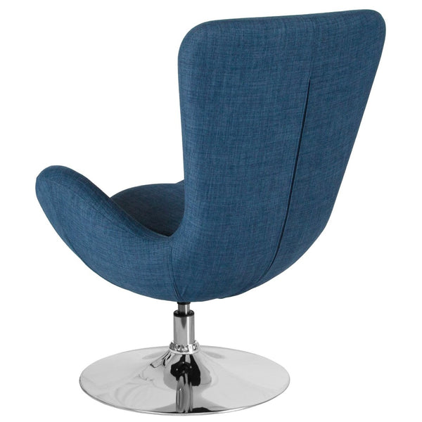 English Elm Egg Series Contemporary High-Back Reception Chair with Swivel Seat and Lumbar Support for Comfort Blue Fabric CH-162430-BL-FAB-GG