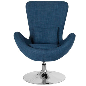 English Elm Egg Series Contemporary High-Back Reception Chair with Swivel Seat and Lumbar Support for Comfort Blue Fabric CH-162430-BL-FAB-GG