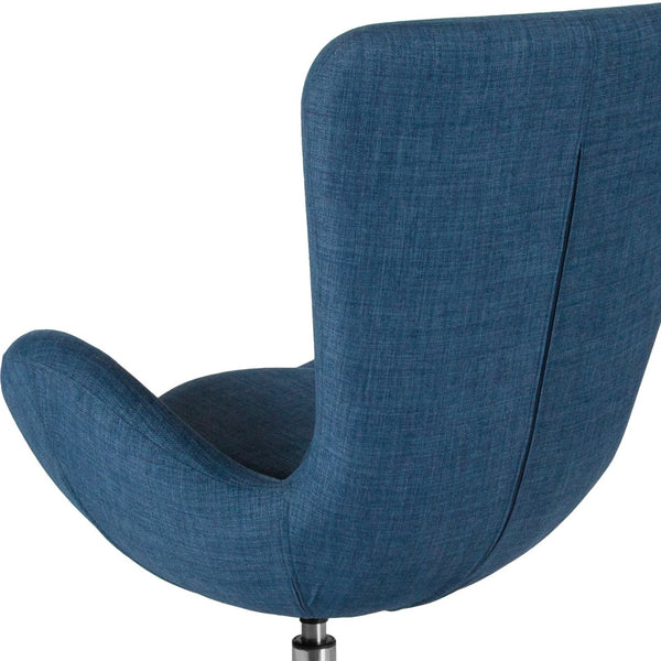 English Elm Egg Series Contemporary High-Back Reception Chair with Swivel Seat and Lumbar Support for Comfort Blue Fabric CH-162430-BL-FAB-GG