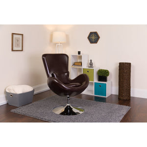 English Elm Egg Series High-Back Reception Chair with Swivel Design and Lumbar Support for Modern Interiors Brown LeatherSoft CH-162430-BN-LEA-GG
