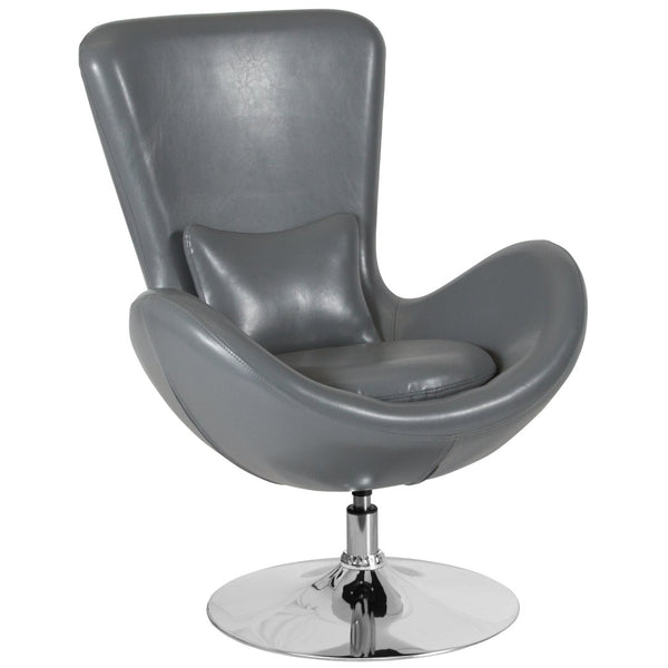 English Elm Egg Series High-Back Reception Chair with Swivel Design and Lumbar Support for Modern Interiors Gray LeatherSoft CH-162430-GY-LEA-GG