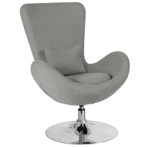 English Elm Egg Series Contemporary High-Back Reception Chair with Swivel Seat and Lumbar Support for Comfort Light Gray Fabric CH-162430-LTGY-FAB-GG