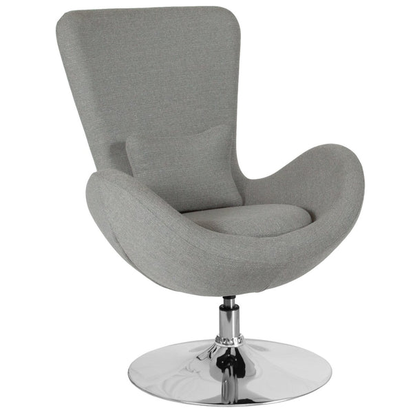 English Elm Egg Series Contemporary High-Back Reception Chair with Swivel Seat and Lumbar Support for Comfort Light Gray Fabric CH-162430-LTGY-FAB-GG