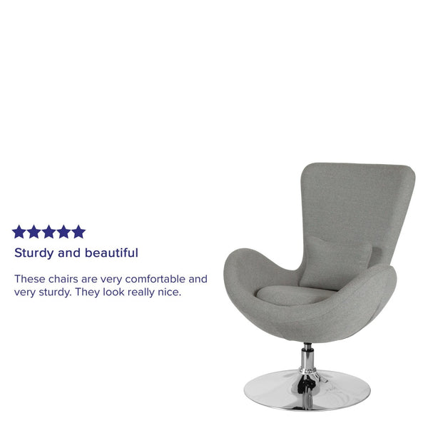 English Elm Egg Series Contemporary High-Back Reception Chair with Swivel Seat and Lumbar Support for Comfort Light Gray Fabric CH-162430-LTGY-FAB-GG