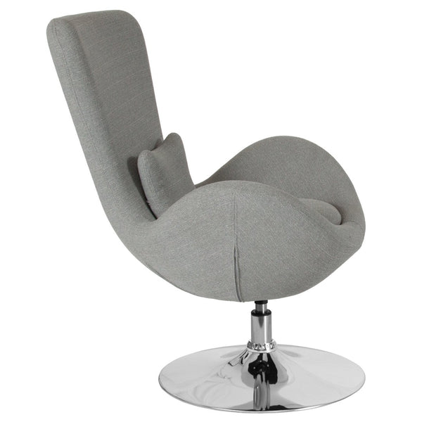 English Elm Egg Series Contemporary High-Back Reception Chair with Swivel Seat and Lumbar Support for Comfort Light Gray Fabric CH-162430-LTGY-FAB-GG