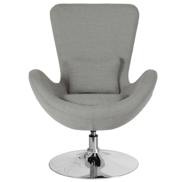 English Elm Egg Series Contemporary High-Back Reception Chair with Swivel Seat and Lumbar Support for Comfort Light Gray Fabric CH-162430-LTGY-FAB-GG