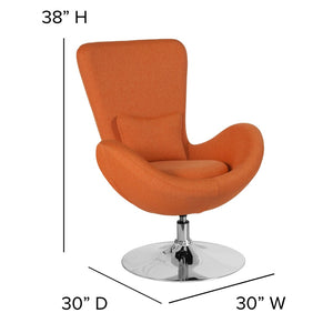 English Elm Egg Series Contemporary High-Back Reception Chair with Swivel Seat and Lumbar Support for Comfort Orange Fabric CH-162430-OR-FAB-GG