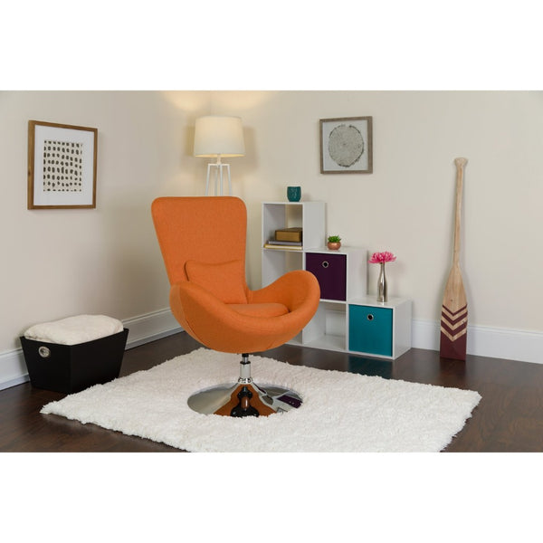 English Elm Egg Series Contemporary High-Back Reception Chair with Swivel Seat and Lumbar Support for Comfort Orange Fabric CH-162430-OR-FAB-GG