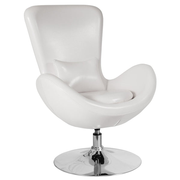 English Elm Egg Series High-Back Reception Chair with Swivel Design and Lumbar Support for Modern Interiors White LeatherSoft CH-162430-WH-LEA-GG