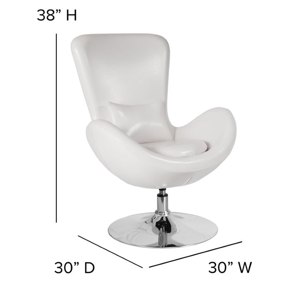 English Elm Egg Series High-Back Reception Chair with Swivel Design and Lumbar Support for Modern Interiors White LeatherSoft CH-162430-WH-LEA-GG
