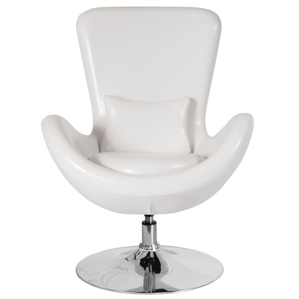 English Elm Egg Series High-Back Reception Chair with Swivel Design and Lumbar Support for Modern Interiors White LeatherSoft CH-162430-WH-LEA-GG