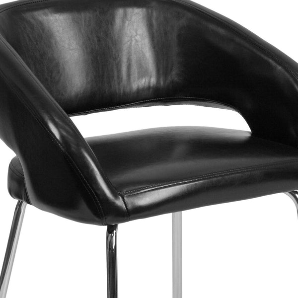 English Elm Fusion Series Contemporary LeatherSoft Lounge Chair with Chrome Frame for Stylish Reception Areas Black CH-162731-BK-GG