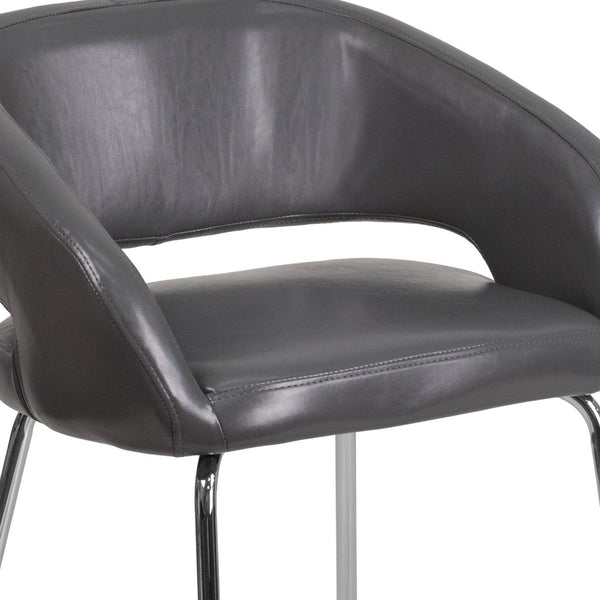 English Elm Fusion Series Contemporary LeatherSoft Lounge Chair with Chrome Frame for Stylish Reception Areas Gray CH-162731-GY-GG