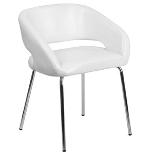 English Elm Fusion Series Contemporary LeatherSoft Lounge Chair with Chrome Frame for Stylish Reception Areas White CH-162731-WH-GG