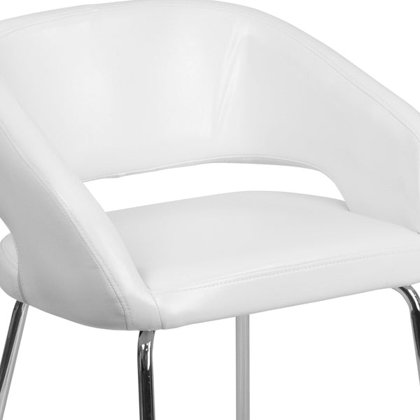 English Elm Fusion Series Contemporary LeatherSoft Lounge Chair with Chrome Frame for Stylish Reception Areas White CH-162731-WH-GG