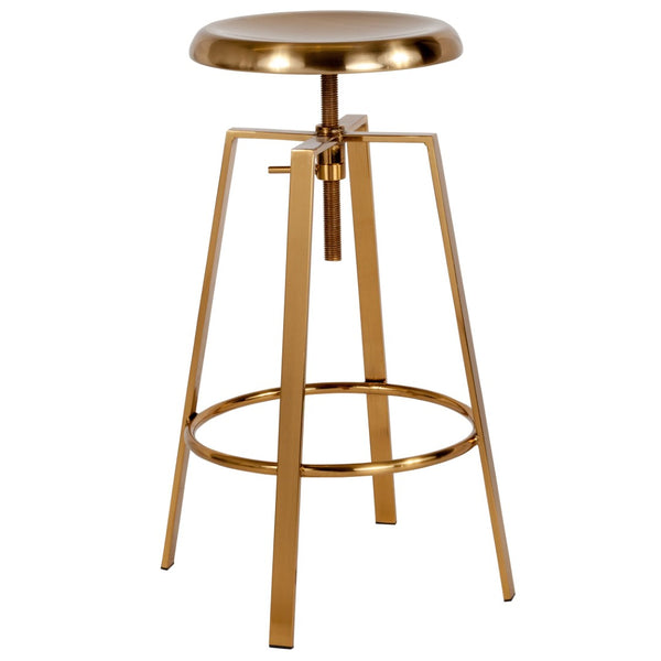 English Elm Toledo Industrial Style Barstool with Adjustable Height & 360° Swivel for Modern Home Bars Gold CH-181070-26S-GLD-GG