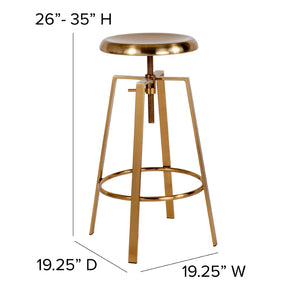 English Elm Toledo Industrial Style Barstool with Adjustable Height & 360° Swivel for Modern Home Bars Gold CH-181070-26S-GLD-GG