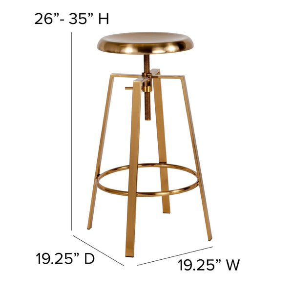 English Elm Toledo Industrial Style Barstool with Adjustable Height & 360° Swivel for Modern Home Bars Gold CH-181070-26S-GLD-GG
