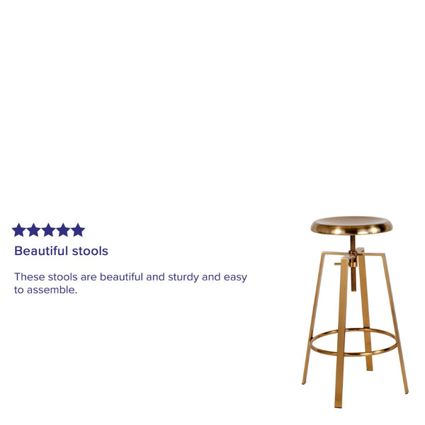 English Elm Toledo Industrial Style Barstool with Adjustable Height & 360° Swivel for Modern Home Bars Gold CH-181070-26S-GLD-GG