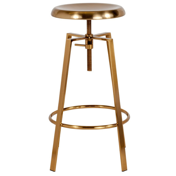 English Elm Toledo Industrial Style Barstool with Adjustable Height & 360° Swivel for Modern Home Bars Gold CH-181070-26S-GLD-GG