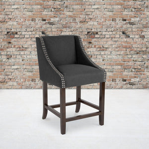 English Elm Carmel Series 24" High Transitional Counter Stool with Elegant Nailhead Trim for Stylish Dining Spaces Charcoal Fabric CH-182020-24-BK-F-GG
