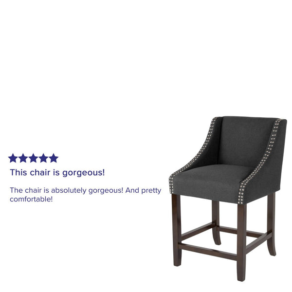 English Elm Carmel Series 24" High Transitional Counter Stool with Elegant Nailhead Trim for Stylish Dining Spaces Charcoal Fabric CH-182020-24-BK-F-GG