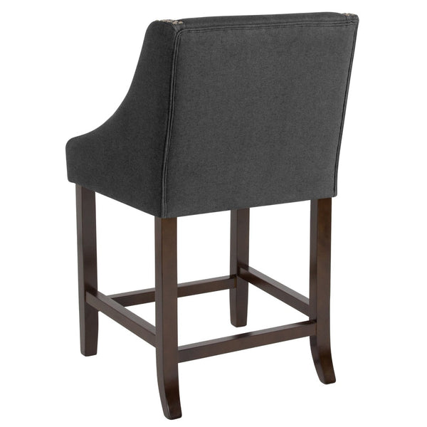 English Elm Carmel Series 24" High Transitional Counter Stool with Elegant Nailhead Trim for Stylish Dining Spaces Charcoal Fabric CH-182020-24-BK-F-GG