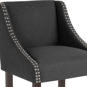 English Elm Carmel Series 24" High Transitional Counter Stool with Elegant Nailhead Trim for Stylish Dining Spaces Charcoal Fabric CH-182020-24-BK-F-GG