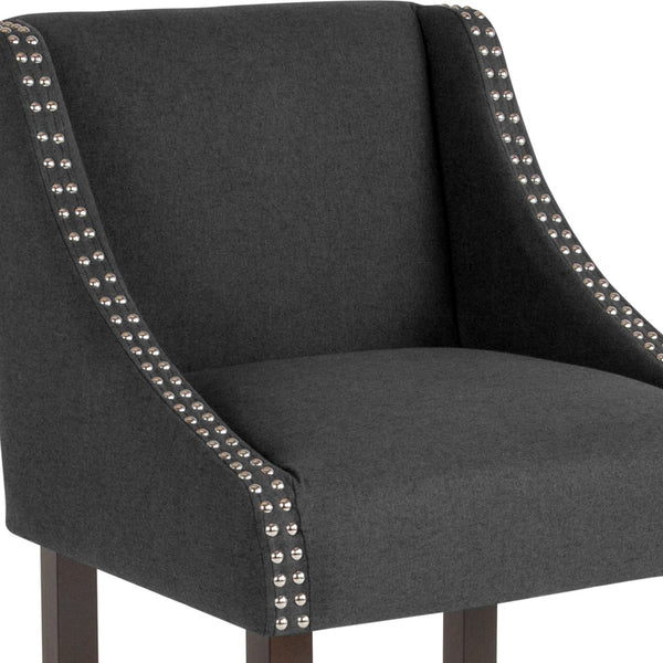English Elm Carmel Series 24" High Transitional Counter Stool with Elegant Nailhead Trim for Stylish Dining Spaces Charcoal Fabric CH-182020-24-BK-F-GG
