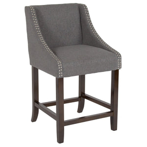 English Elm Carmel Series 24" High Transitional Counter Stool with Elegant Nailhead Trim for Stylish Dining Spaces Dark Gray Fabric CH-182020-24-DKGY-F-GG