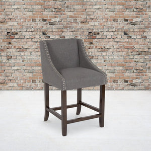 English Elm Carmel Series 24" High Transitional Counter Stool with Elegant Nailhead Trim for Stylish Dining Spaces Dark Gray Fabric CH-182020-24-DKGY-F-GG