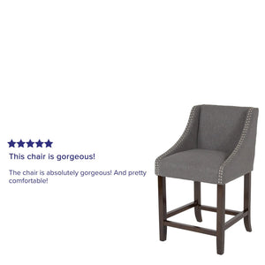 English Elm Carmel Series 24" High Transitional Counter Stool with Elegant Nailhead Trim for Stylish Dining Spaces Dark Gray Fabric CH-182020-24-DKGY-F-GG