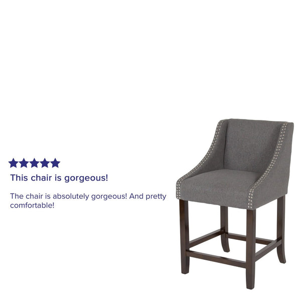 English Elm Carmel Series 24" High Transitional Counter Stool with Elegant Nailhead Trim for Stylish Dining Spaces Dark Gray Fabric CH-182020-24-DKGY-F-GG