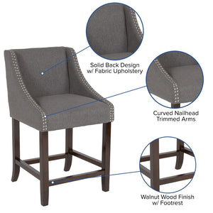 English Elm Carmel Series 24" High Transitional Counter Stool with Elegant Nailhead Trim for Stylish Dining Spaces Dark Gray Fabric CH-182020-24-DKGY-F-GG