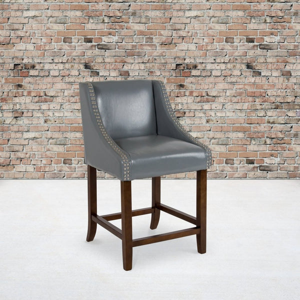 English Elm Carmel Series 24" High Transitional Counter Stool with Elegant Nailhead Trim for Stylish Dining Spaces Light Gray LeatherSoft CH-182020-24-LTGY-GG