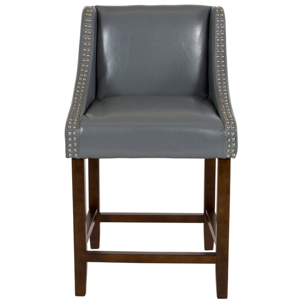 English Elm Carmel Series 24" High Transitional Counter Stool with Elegant Nailhead Trim for Stylish Dining Spaces Light Gray LeatherSoft CH-182020-24-LTGY-GG