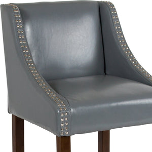 English Elm Carmel Series 24" High Transitional Counter Stool with Elegant Nailhead Trim for Stylish Dining Spaces Light Gray LeatherSoft CH-182020-24-LTGY-GG