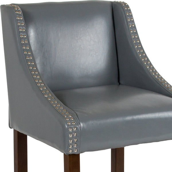 English Elm Carmel Series 24" High Transitional Counter Stool with Elegant Nailhead Trim for Stylish Dining Spaces Light Gray LeatherSoft CH-182020-24-LTGY-GG