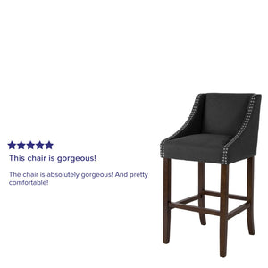 English Elm Carmel 30" Transitional Walnut Barstool with Charcoal Fabric & Nailhead Trim – Comfort & Style CH-182020-30-BK-F-GG