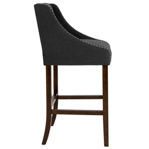 English Elm Carmel 30" Transitional Walnut Barstool with Charcoal Fabric & Nailhead Trim – Comfort & Style CH-182020-30-BK-F-GG