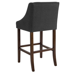 English Elm Carmel 30" Transitional Walnut Barstool with Charcoal Fabric & Nailhead Trim – Comfort & Style CH-182020-30-BK-F-GG