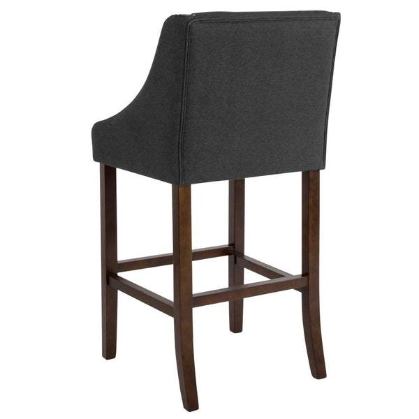 English Elm Carmel 30" Transitional Walnut Barstool with Charcoal Fabric & Nailhead Trim – Comfort & Style CH-182020-30-BK-F-GG