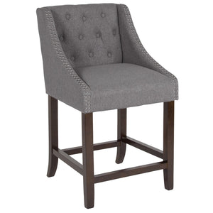 English Elm Carmel 24" High Transitional Tufted Walnut Counter Stool with Nailhead Trim in Elegant Dark Gray Fabric CH-182020-T-24-DKGY-F-GG