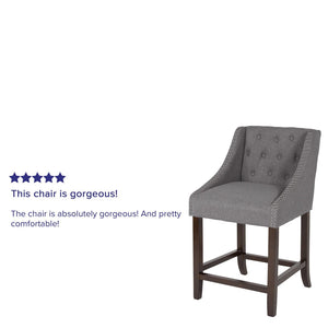 English Elm Carmel 24" High Transitional Tufted Walnut Counter Stool with Nailhead Trim in Elegant Dark Gray Fabric CH-182020-T-24-DKGY-F-GG