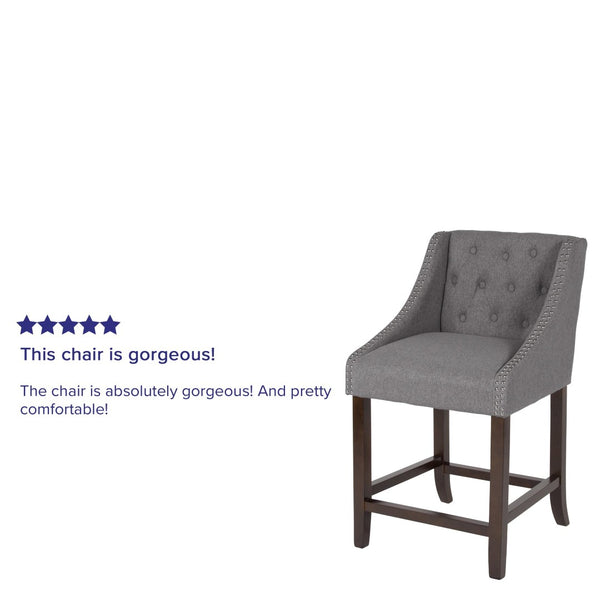English Elm Carmel 24" High Transitional Tufted Walnut Counter Stool with Nailhead Trim in Elegant Dark Gray Fabric CH-182020-T-24-DKGY-F-GG
